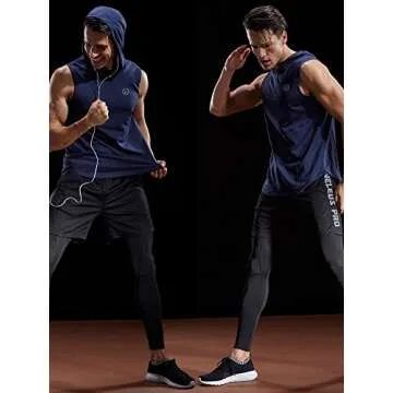 NELEUS 3 Pack Workout Athletic Gym Muscle Tank Top with Hoods,5036,Black,Grey,Navy Blue,US M,EU L