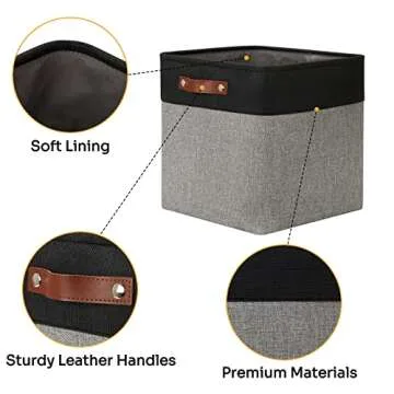 DULLEMELO Storage Bins for Organizing,Closet Storage Baskets for Gift Empty,Large Linen Canvas Storage Bins with Handles for Home Office Toys Shelves(Black&Grey, 13 inch Cube)
