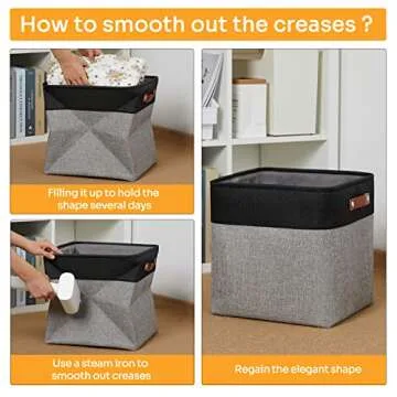 DULLEMELO Storage Bins for Organizing,Closet Storage Baskets for Gift Empty,Large Linen Canvas Storage Bins with Handles for Home Office Toys Shelves(Black&Grey, 13 inch Cube)