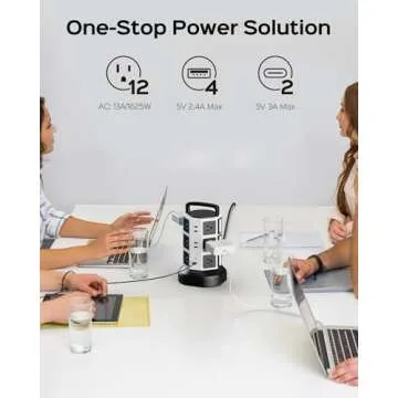 Power Strip Tower Surge Protector, JACKYLED 12 Outlets 6 USB (2 USB C) Charging Station, Extension C...