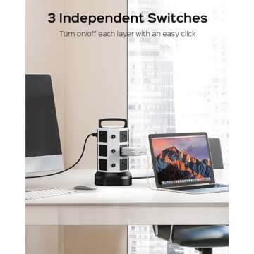 Power Strip Tower Surge Protector, JACKYLED 12 Outlets 6 USB (2 USB C) Charging Station, Extension Cord with Multiple Outlets, 1050J 1625W/13A Outlet Extender 6.5ft Extension Cord for Home Office