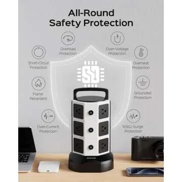 JACKYLED Power Strip Tower with 12 Outlets and USBs