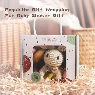 Wooden Baby Rattle Toys 5 PCS Rattle Set for Babies 0-6-12 Months Safari Animals Crochet Rattle Ring with Gift Box Wooden Montessori Toy for Newborn Infant Baby