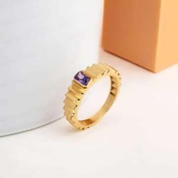 14k Gold Amethyst Ring for Women - 14k Solid Gold Amethyst Bold Dome Ring - 14k Real Yellow, White or Rose Gold Fine Jewelry Woman
