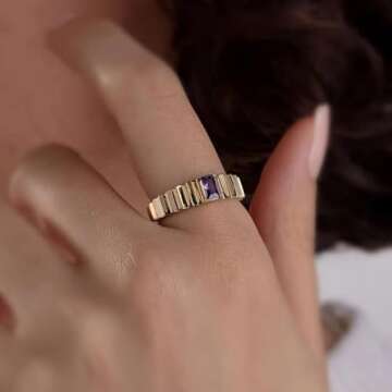 14k Gold Amethyst Ring for Women - 14k Solid Gold Amethyst Bold Dome Ring - 14k Real Yellow, White or Rose Gold Fine Jewelry Woman
