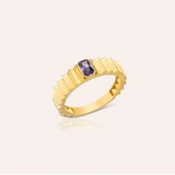 14k Gold Amethyst Ring for Women - 14k Solid Gold Amethyst Bold Dome Ring - 14k Real Yellow, White or Rose Gold Fine Jewelry Woman