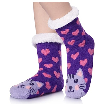 TRUEHAN Kids Girls Boys Slipper Socks Soft Thick Cozy Fuzzy Animal Anti-Slip Winter Thermal Christma...