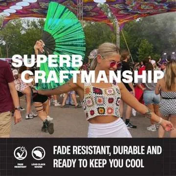 SoJourner Bags Holographic Teal Rave Fan - Large Folding Clack Fan for Men and Women - Rave Accessories for EDM, Line Dancing, Cosplay, Concerts and More