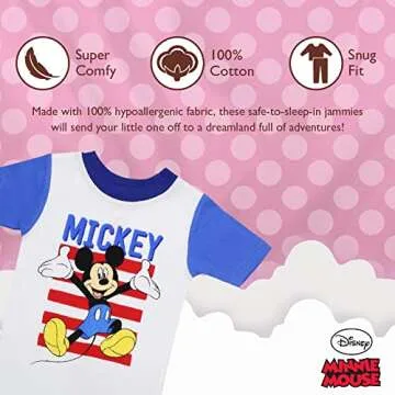 Disney Boys' Mickey Mouse 2-Piece Snug-Fit Cotton Pajamas Set, MICKEY AMERICA, 12M