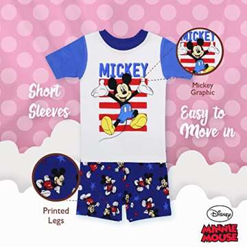 Disney Boys' Mickey Mouse 2-Piece Snug-Fit Cotton Pajamas Set, MICKEY AMERICA, 12M