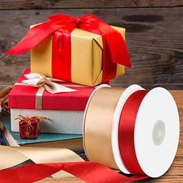 YBLANDEG Satin Ribbon Solid Color Forest Green 1 inch X 50 Yards,Double Faced Polyester Fabric Ribbo...