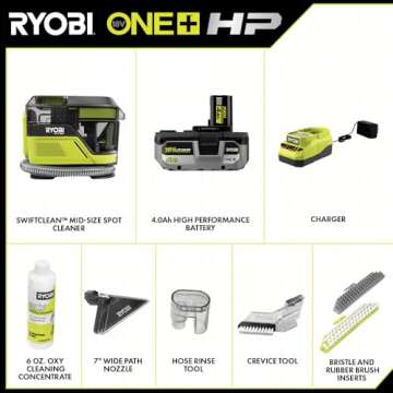 RYOBI ONE+ HP 18V Brushless Cordless SWIFTClean Mid-Size Spot Cleaner with 4.0 Ah Battery and Charger, AVERAGE, GREEN, PBLHV704K