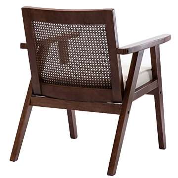 Guyou Mid Century Modern Chair, Accent Rattan Chair with Mesh Back Upholstered Retro Wooden Boho Wicker Arm Chair for Living Room Bedroom Indoor Outdoor Patio Furniture (Beige)