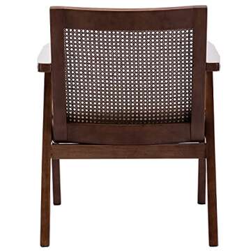 Guyou Mid Century Modern Chair, Accent Rattan Chair with Mesh Back Upholstered Retro Wooden Boho Wicker Arm Chair for Living Room Bedroom Indoor Outdoor Patio Furniture (Beige)