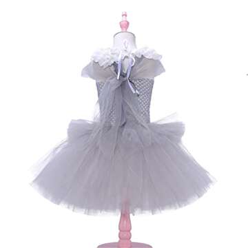Fantasy J Girls Halloween Clown Tutu Dress Costume, IT Clown Cosplay with Red Balloons for Toddler Kids (Large-5-6Y), Grey