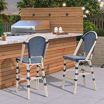 PURPLE LEAF French Counter Height Bar Stool Set of 2 25" White Print Finish Patio Bar Chairs with Ba...