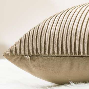 YCOLL Khaki Pillow Covers 18x18 Set of 2 Velvet Striped Pattern - Soft Throw Pillows for Home Decor,...