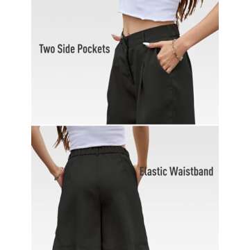 YKR Bermuda Shorts for Women Dressy Elastic High Waisted Knee Length Shorts Casual Wide Leg Summer Shorts with Pockets Black