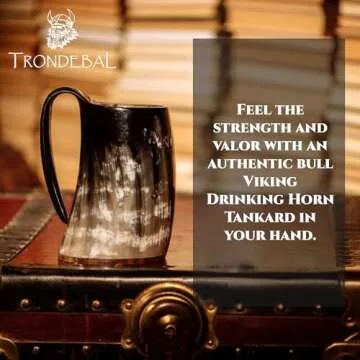 Viking Drinking Horn Mug - Unique Gifts for Men, 15-20 Oz Natural Ox Horn Cup & Cofee Stein | Cool Unique Gift for Brother or Dad, Home Decor Accessories | Shot Glasses for Beer, Ale, Mead, Whiskey