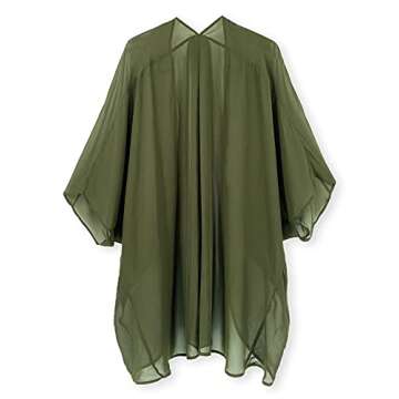 Moss Rose Women's Beach Kimono Coverup Sheer Chiffon Cover Ups, Casual Loose Open Front Cardigan Tops Solid Olive
