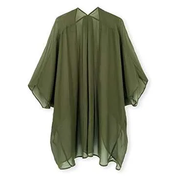 Moss Rose Women's Beach Kimono Coverup Sheer Chiffon Cover Ups, Casual Loose Open Front Cardigan Tops Solid Olive