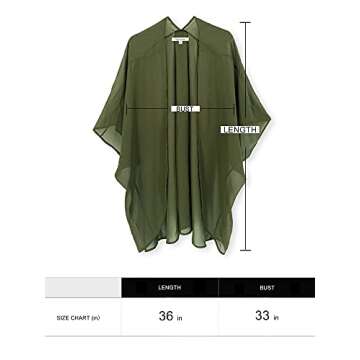 Moss Rose Women's Beach Kimono Coverup Sheer Chiffon Cover Ups, Casual Loose Open Front Cardigan Tops Solid Olive