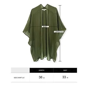 Moss Rose Women's Beach Kimono Coverup Sheer Chiffon Cover Ups, Casual Loose Open Front Cardigan Tops Solid Olive