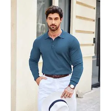 COOFANDY Men's Knit Polo Shirt Long Sleeve Stylish Comfort