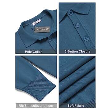 COOFANDY Men's Knit Polo Shirt Long Sleeve Stylish Comfort