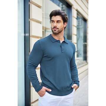 COOFANDY Men's Knit Polo Shirt Long Sleeve Stylish Comfort