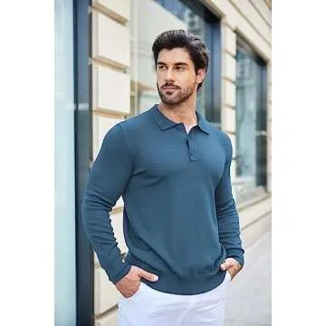 COOFANDY Men's Knit Polo Shirt Long Sleeve Stylish Comfort