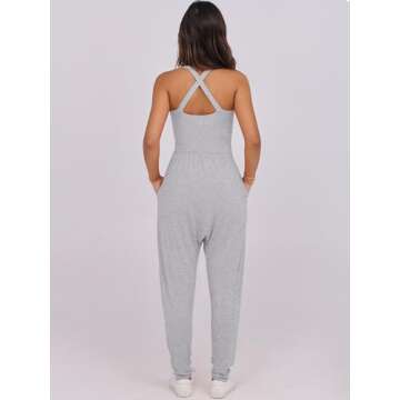 Caracilia Women Jumpsuits 2025 Summer Sleeveless Backless Tank Top Rompers Yoga Gym Workout Jumper One Piece Outfits Grey Large