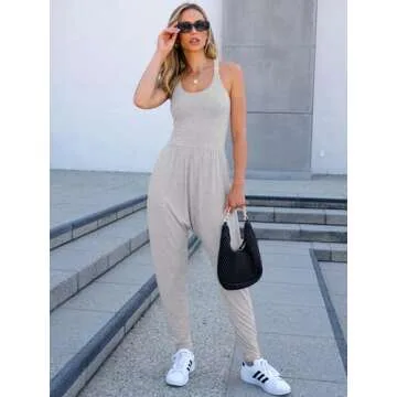 Caracilia Women Jumpsuits 2025 Summer Sleeveless Backless Tank Top Rompers Yoga Gym Workout Jumper One Piece Outfits Grey Large