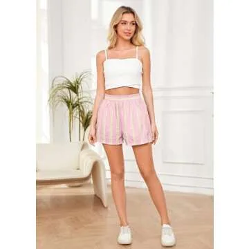 MISSACTIVER Women Striped Boxer Shorts Elastic High Rise Pajama Bottoms Casual Y2K Lounge Shorts with Pockets Sleepwear