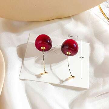 3D Red Cherry Drop Earrings for Playful Style