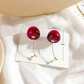 3D Red Cherry Drop Earrings for Playful Style