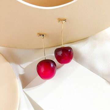 3D Red Cherry Drop Earrings for Playful Style