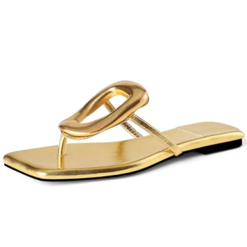 Stylish AMINUGAL Gold Flat Sandals for Women - Comfortable Summer Chic