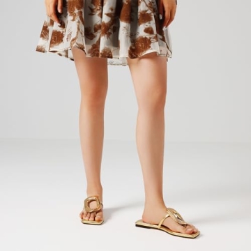 AMINUGAL Gold Flat Summer Flat Sandals for Women