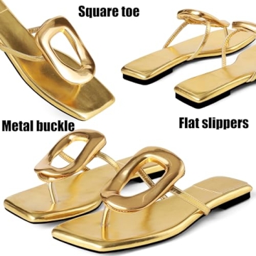 AMINUGAL Gold Flat Summer Flat Sandals for Women