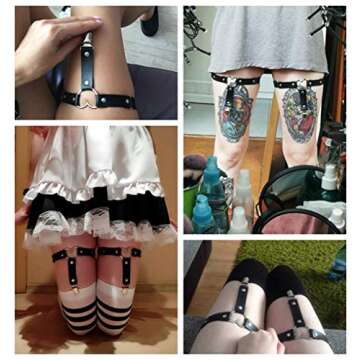 Women Leather Garters Sexy Heart Leg Garter Belt Kawaii Punk Rock Anti-Slip Clips Elastic Garter 2pc...