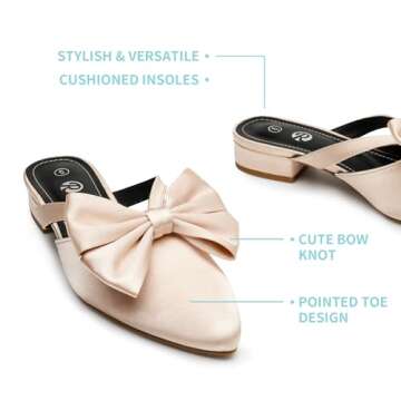 Rekayla Mules for Women Closed Pointed Toe Flats Slip On Women's Mules with Bow Knot Comfortable Bac...
