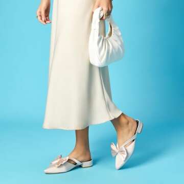 Rekayla Mules for Women Closed Pointed Toe Flats Slip On Women's Mules with Bow Knot Comfortable Backless Loafers Low Heels Casual Work Party Dress Shoes