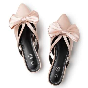 Rekayla Mules for Women Closed Pointed Toe Flats Slip On Women's Mules with Bow Knot Comfortable Backless Loafers Low Heels Casual Work Party Dress Shoes
