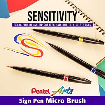 Pentel Arts Sign Pen Micro Brush Tip, Assorted Colors (A/B/C/D/E/F/G/N/P/S/V/Y), 12-PK Plastic Box (SESF30CPC12)