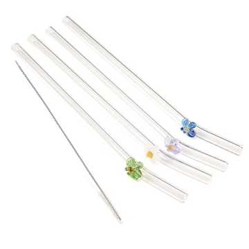 Elegant Handmade Glass Straws with Floral Tips – Eco-Friendly & Stylish