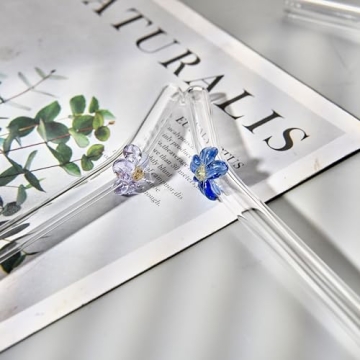 Handmade Glass Straws with Floral Tips Eco-Friendly