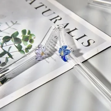 Handmade Glass Straws with Floral Tips Eco-Friendly