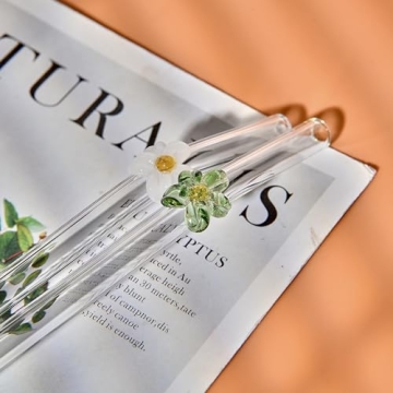 Handmade Glass Straws with Floral Tips Eco-Friendly