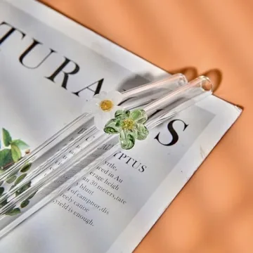 Handmade Glass Straws with Floral Tips Eco-Friendly